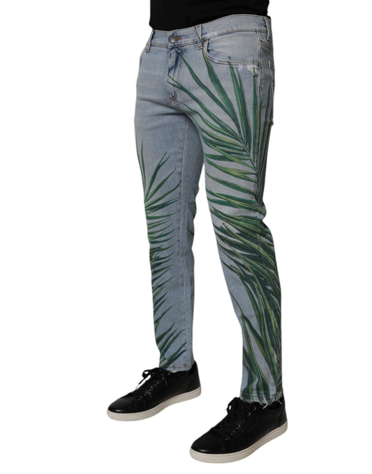 Dolce &amp; Gabbana Ljusblå Bladbomull Klassiska Herrjeans