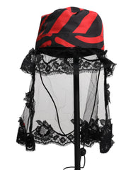 Dolce & Gabbana Black Red Stripes Lace Tulle Bucket Hat