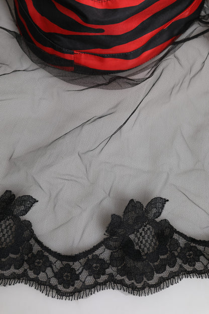 Dolce &amp; Gabbana Svarte Røde Stripete Blondetyll Bøttehatt