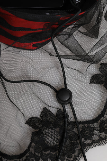 Dolce &amp; Gabbana Svarte Røde Stripete Blondetyll Bøttehatt