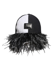Dolce & Gabbana White Black Polka Dot Feathers Baseball Cap
