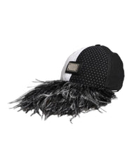 Dolce & Gabbana White Black Polka Dot Feathers Baseball Cap