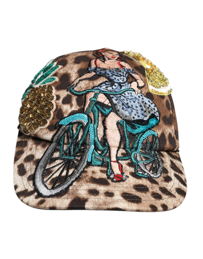 Dolce &amp; Gabbana brun leopard-paljetter Sicilia baseballcaps