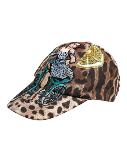 Dolce &amp; Gabbana brun leopard-paljetter Sicilia baseballcaps