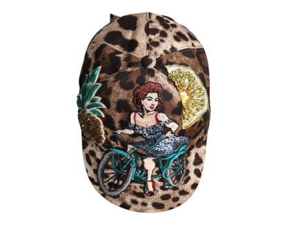 Dolce &amp; Gabbana brun leopard-paljetter Sicilia baseballcaps