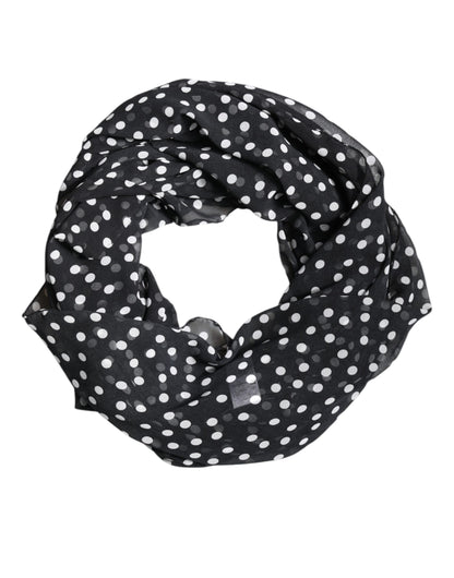 Dolce &amp; Gabbana Svart Polkadot Polyester Wrap Sjal Skjerf