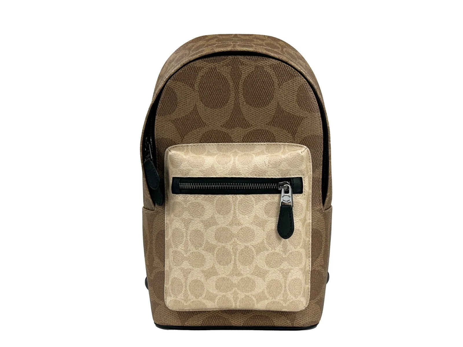 West Color Block Läder Sling Pack Ryggsäck Sand