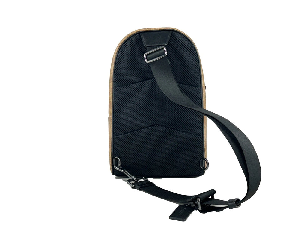 West Color Block Läder Sling Pack Ryggsäck Sand