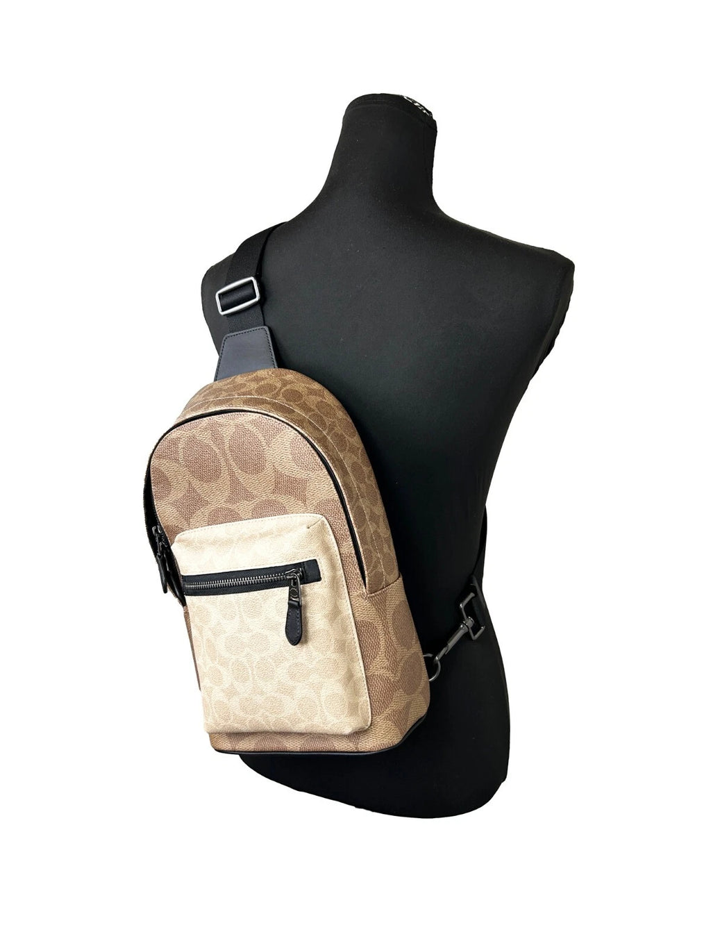 West Color Block Läder Sling Pack Ryggsäck Sand