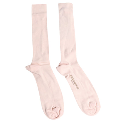 Dolce & Gabbana Ivory Cotton Stretch Logo Over Calf Socks