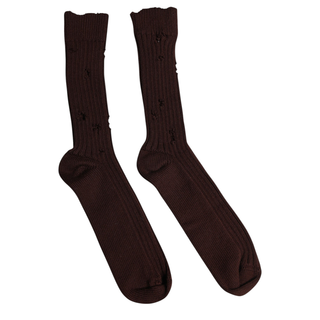 Brune bomullssokker med stretch over leggen