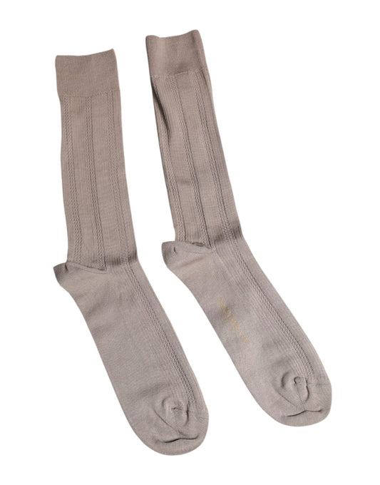 Dolce & Gabbana Brown Cotton Stretch Logo Over Calf Socks