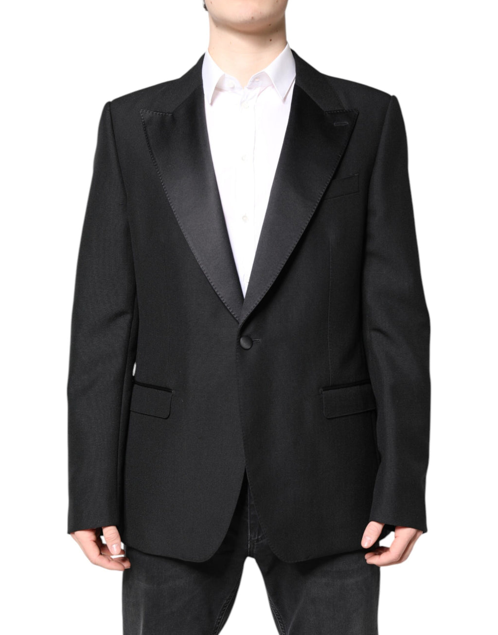 Svart ullblazer med enkeltspent