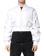 Dolce & Gabbana White Nylon Full Zip Cropped Bomber Jacket