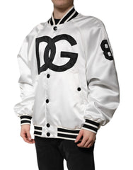 Dolce & Gabbana White DG Logo Polyester Jersey Bomber Jacket