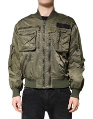 Dolce & Gabbana Green Nylon Full Zip Men Bomber Jacket