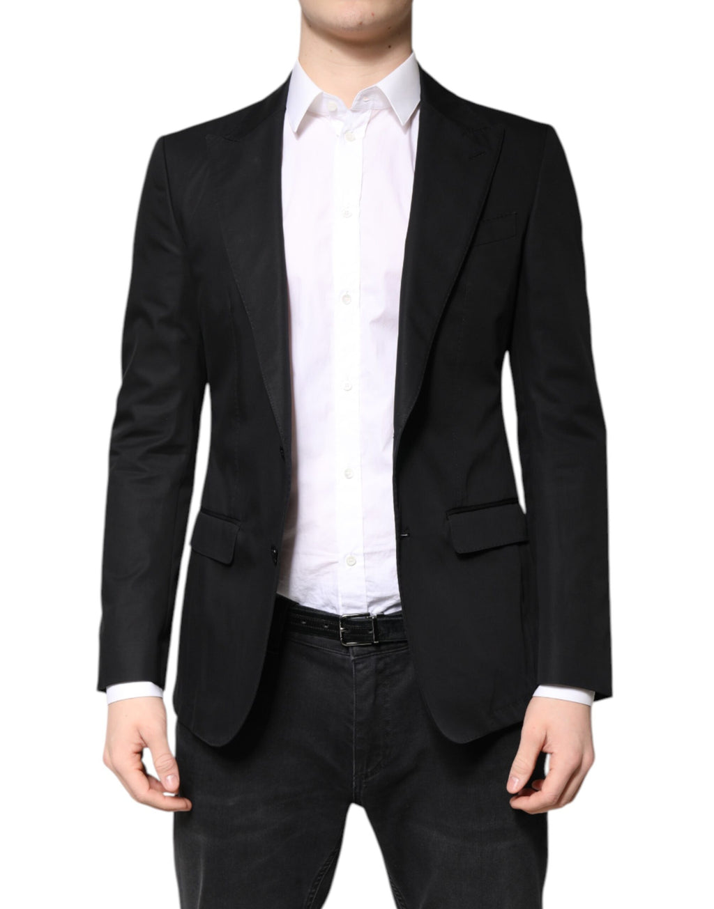 Svart bomullsblazer med enkeltspent for menn