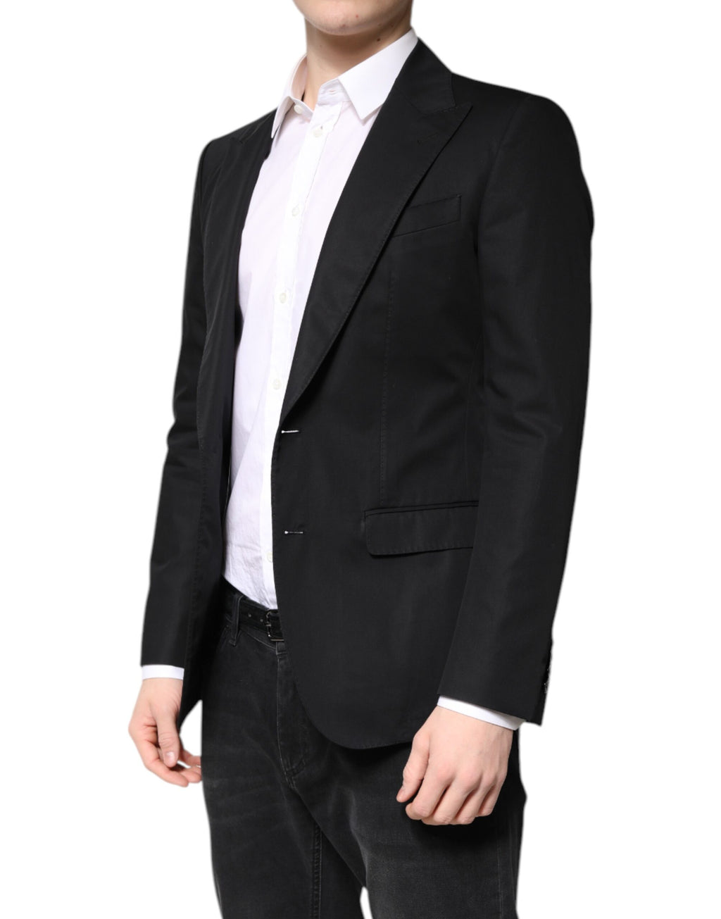 Svart bomullsblazer med enkeltspent for menn