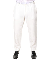 Dolce & Gabbana White Linen Mid Waist Men Dress Pants
