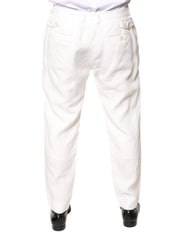 Dolce & Gabbana White Linen Mid Waist Men Dress Pants