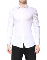 Dolce & Gabbana White Cotton GOLD Dress Formal Collared Shirt