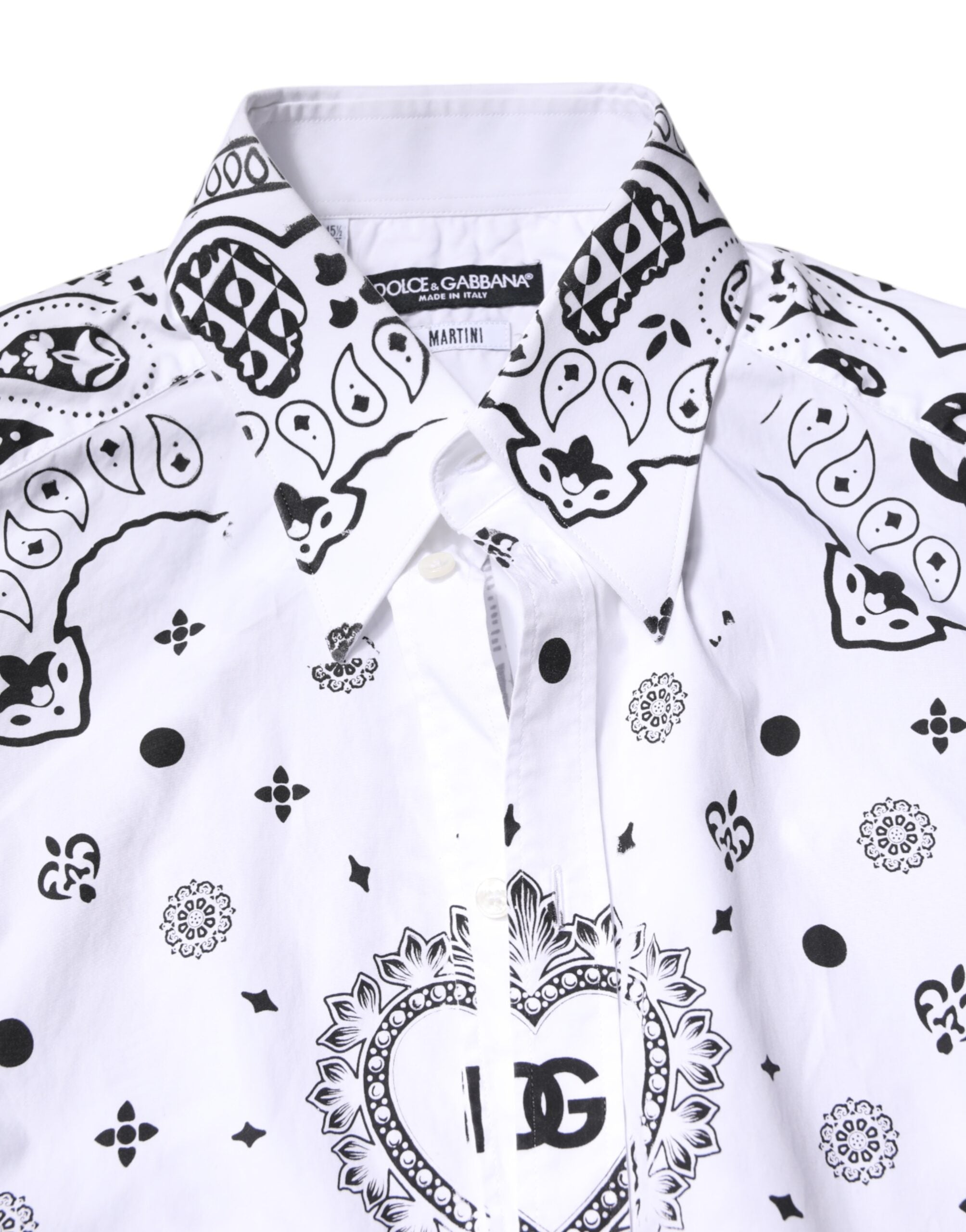 Dolce & Gabbana White Black Bandana MARTINI Men Dress Shirt