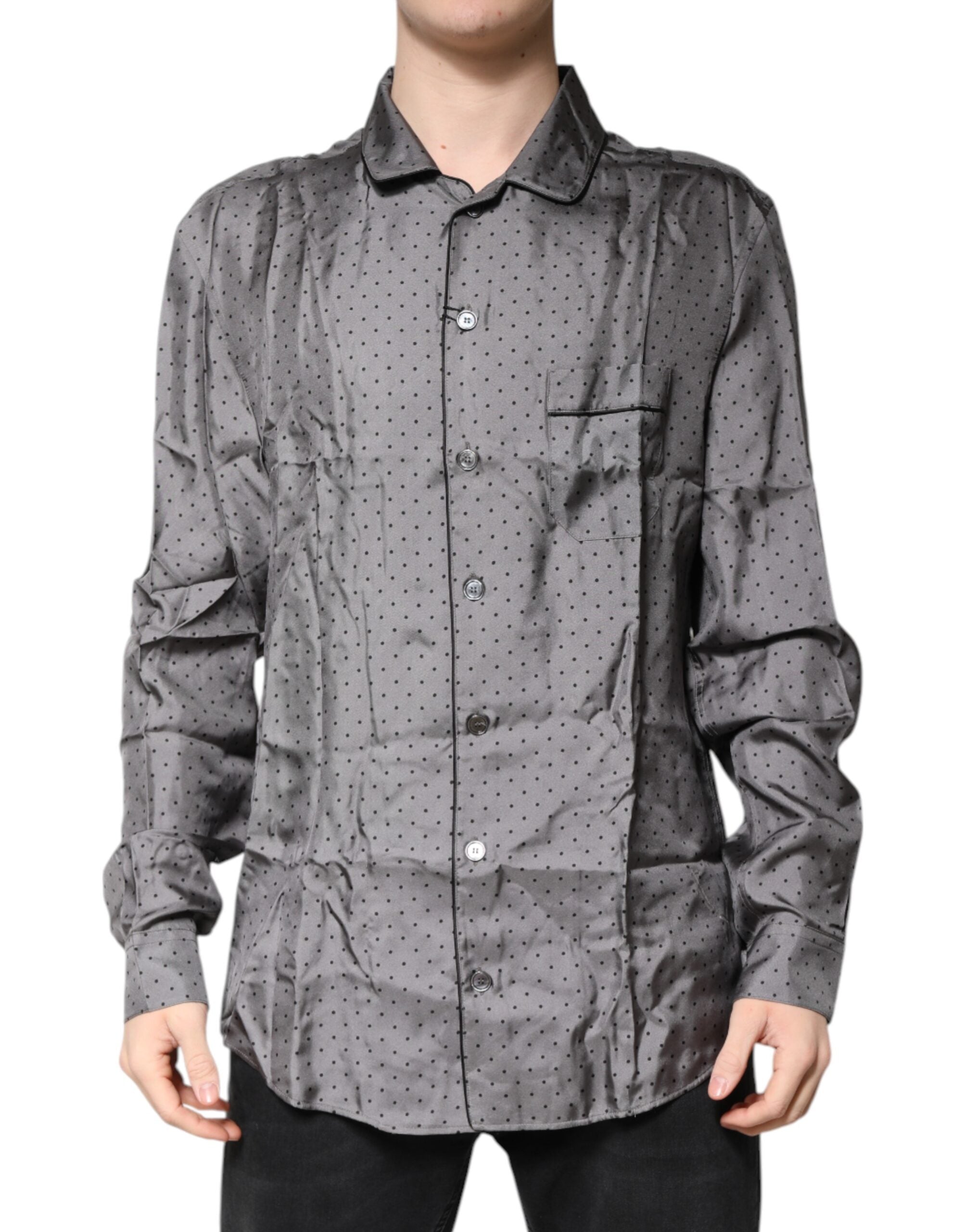 Dolce & Gabbana Gray Polka Dot Silk Long Sleeve Shirt