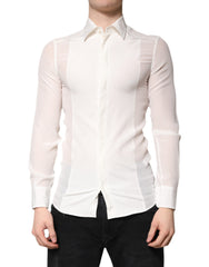 Dolce & Gabbana White Silk GOLD Dress Formal Collared Shirt
