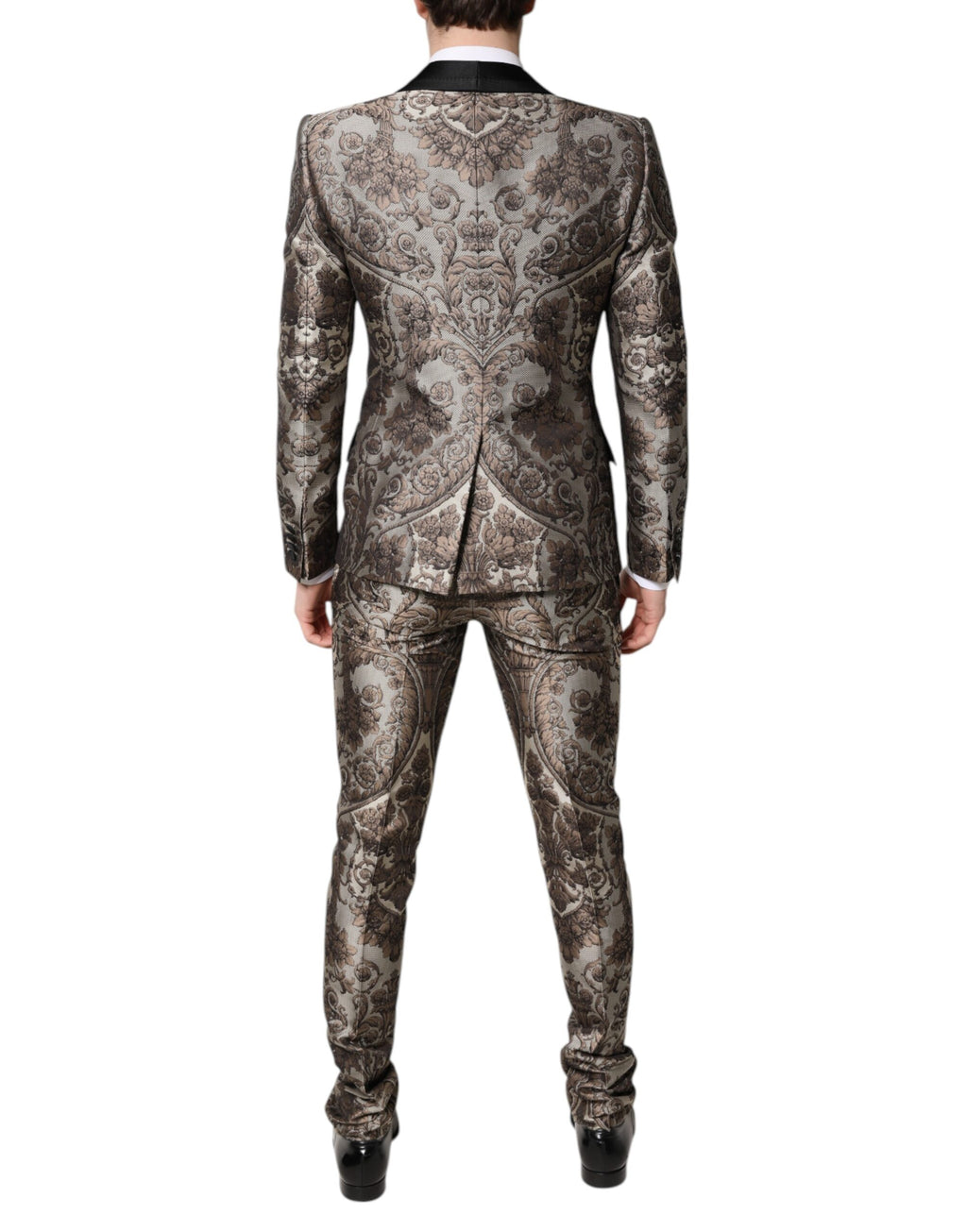 Flerfärgad jacquard enkelknäppt 3-delad kostym