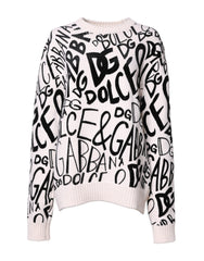 Dolce & Gabbana White Black Logo Print Women Pullover Sweater