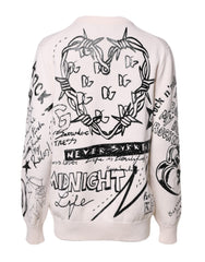 Dolce & Gabbana White Black Logo Print Women Pullover Sweater