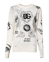 Dolce & Gabbana White Logo Angel Print Women Pullover Sweater