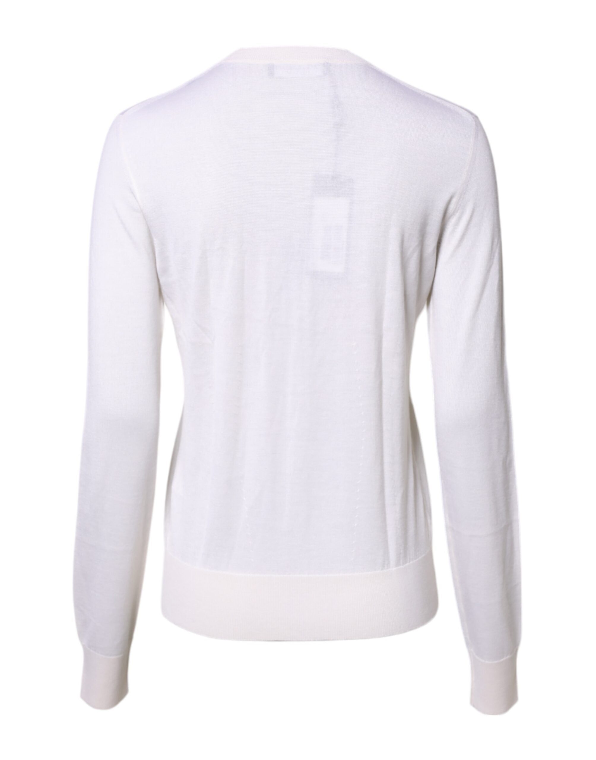 Dolce & Gabbana White Cashmere Crew Neck Top Cardigan Sweater