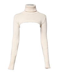 Dolce & Gabbana Ivory Cashmere Turtleneck Cropped Top Sweater