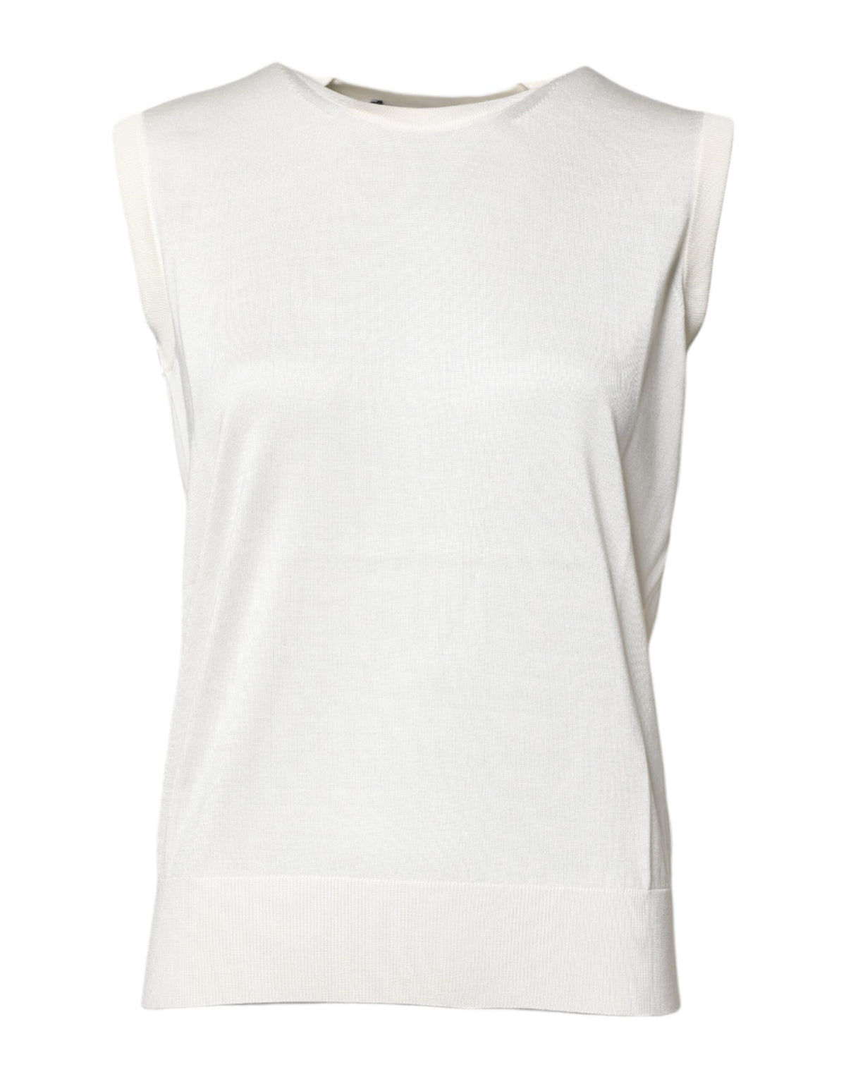 Dolce & Gabbana White Silk Round Neck Sleeveless Tank Top