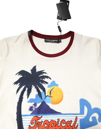 Dolce &amp; Gabbana Vit bomullsmönstrad t-shirt med korta ärmar