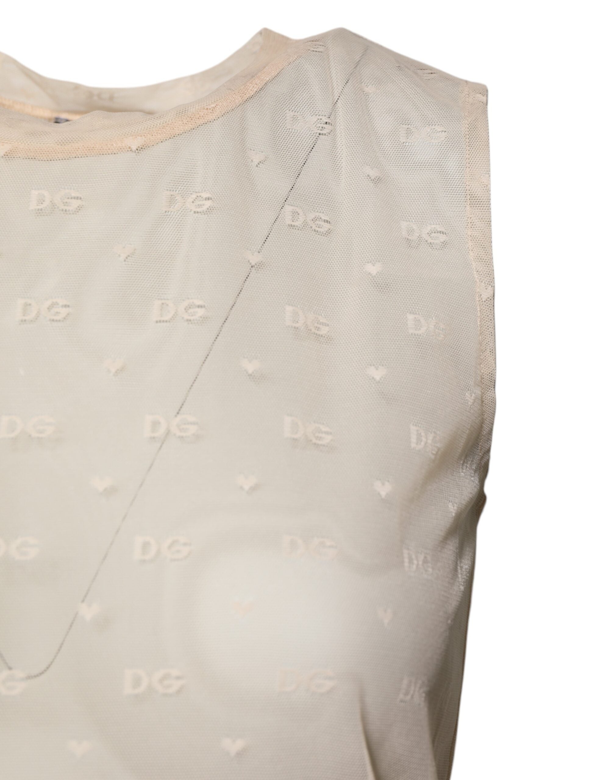 Dolce & Gabbana Ivory Nylon Logo See Through Sleeveless Tank Top