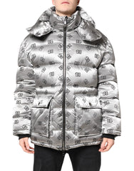Dolce & Gabbana Silver Logo Full Zip Hooded Quilted Jacket