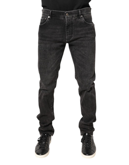 Dolce &amp; Gabbana Grå Tvättade Bomulls Skinny Denim Jeans
