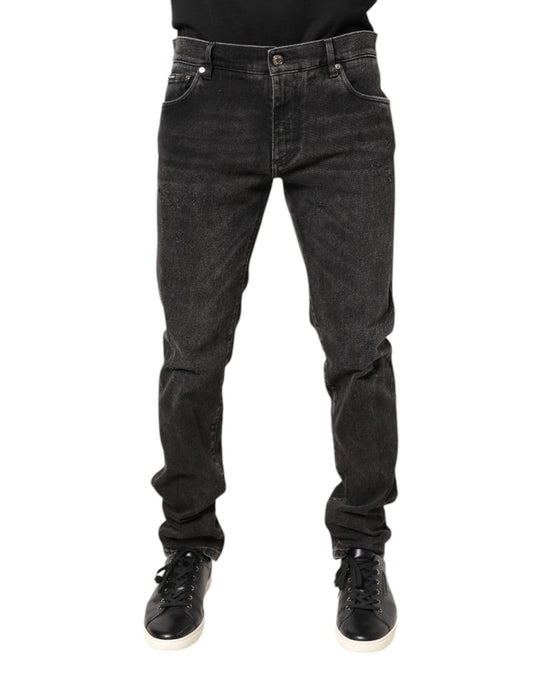 Dolce &amp; Gabbana Grå Tvättade Bomulls Skinny Denim Jeans