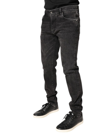 Dolce &amp; Gabbana Grå Tvättade Bomulls Skinny Denim Jeans