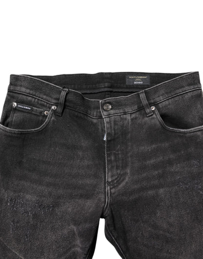 Dolce &amp; Gabbana Grå Tvättade Bomulls Skinny Denim Jeans