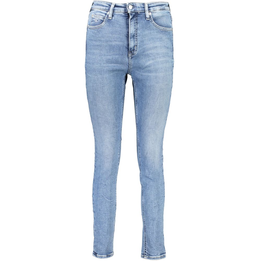 Blå bomullsskinny jeans med hög midja för kvinnor
