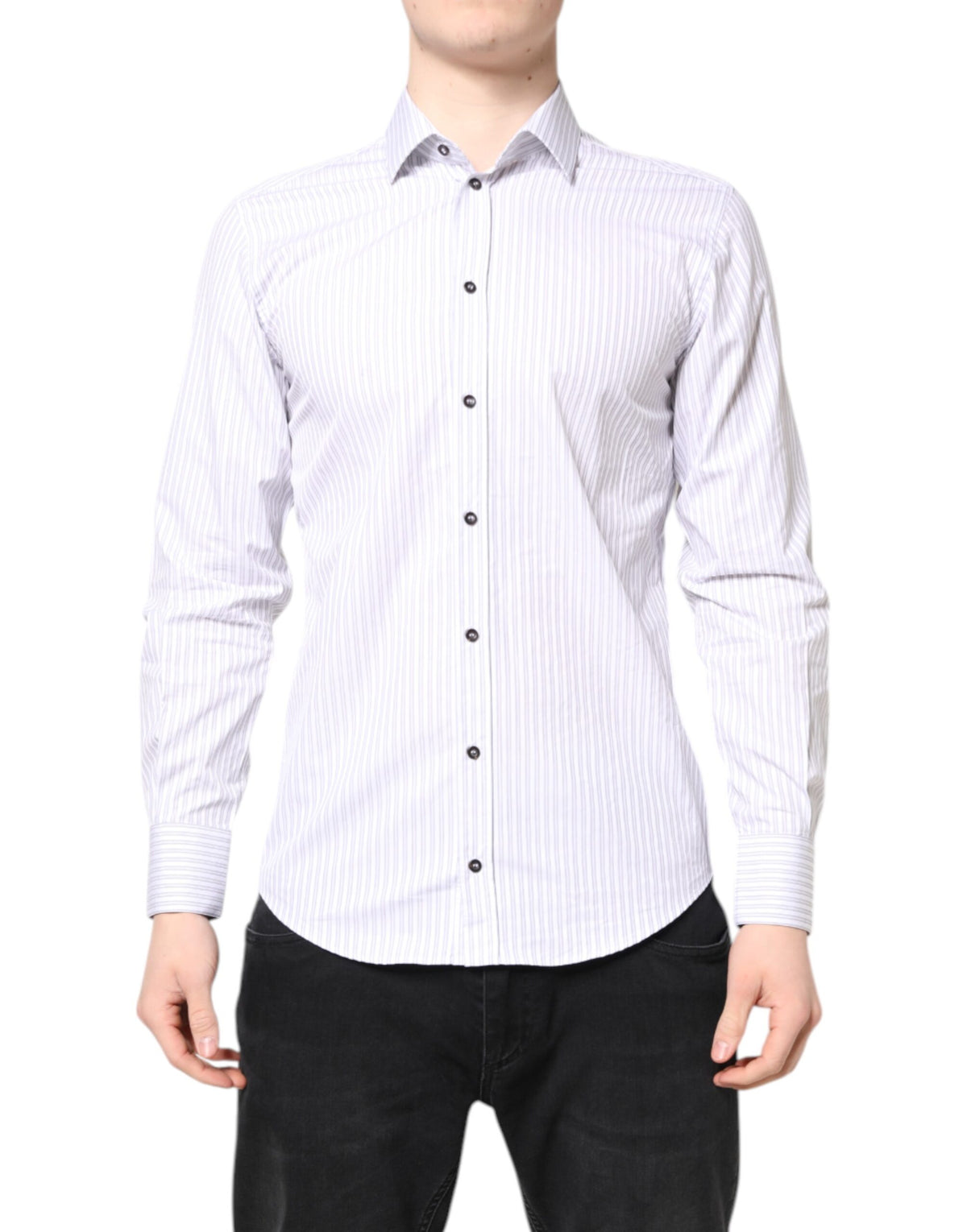 Dolce & Gabbana White Striped Cotton MARTINI Men Dress Shirt
