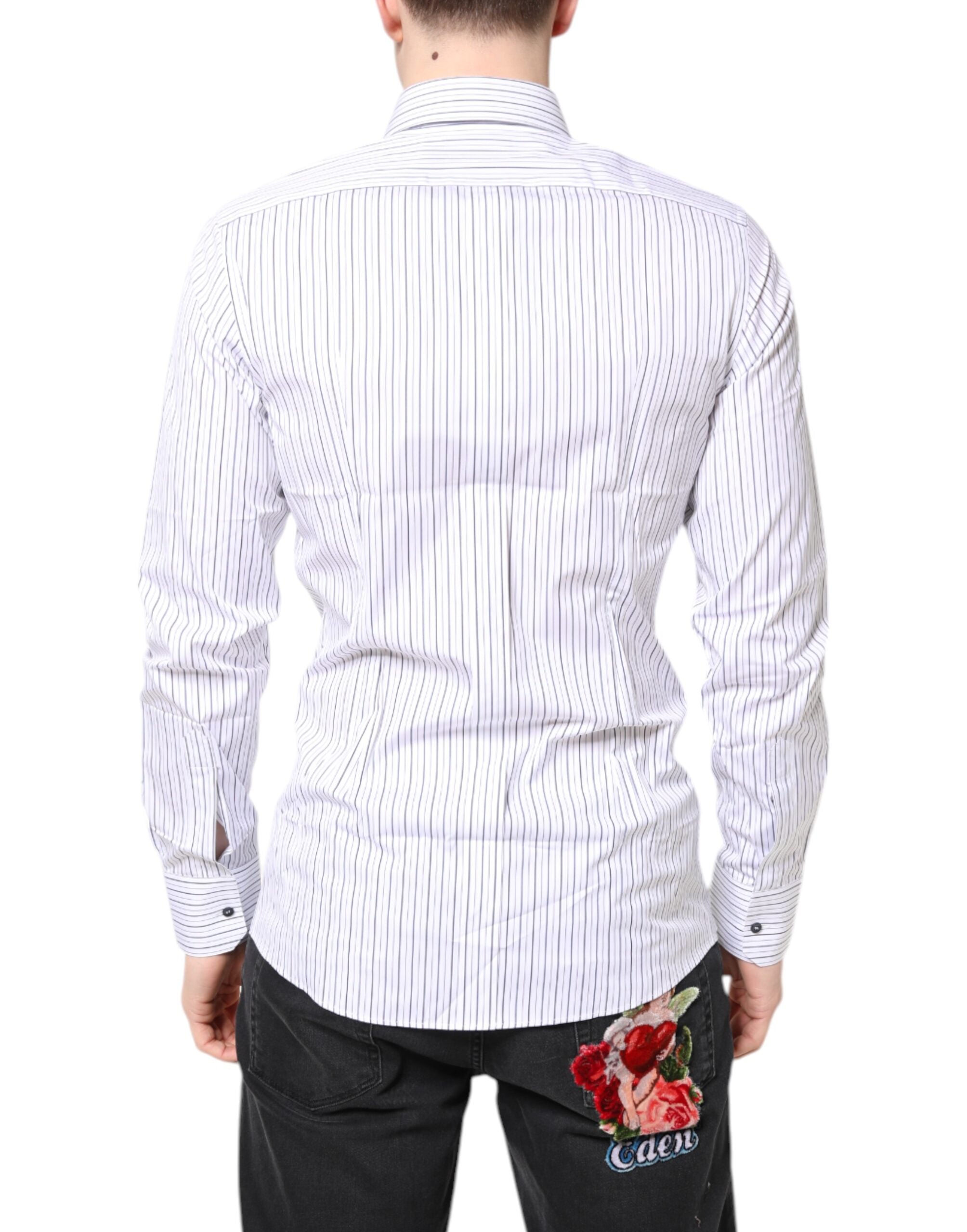 Dolce & Gabbana White Stripes GOLD Cotton Formal Shirt