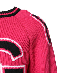 Dolce & Gabbana Pink Cotton Logo Print Knit Pullover Sweater