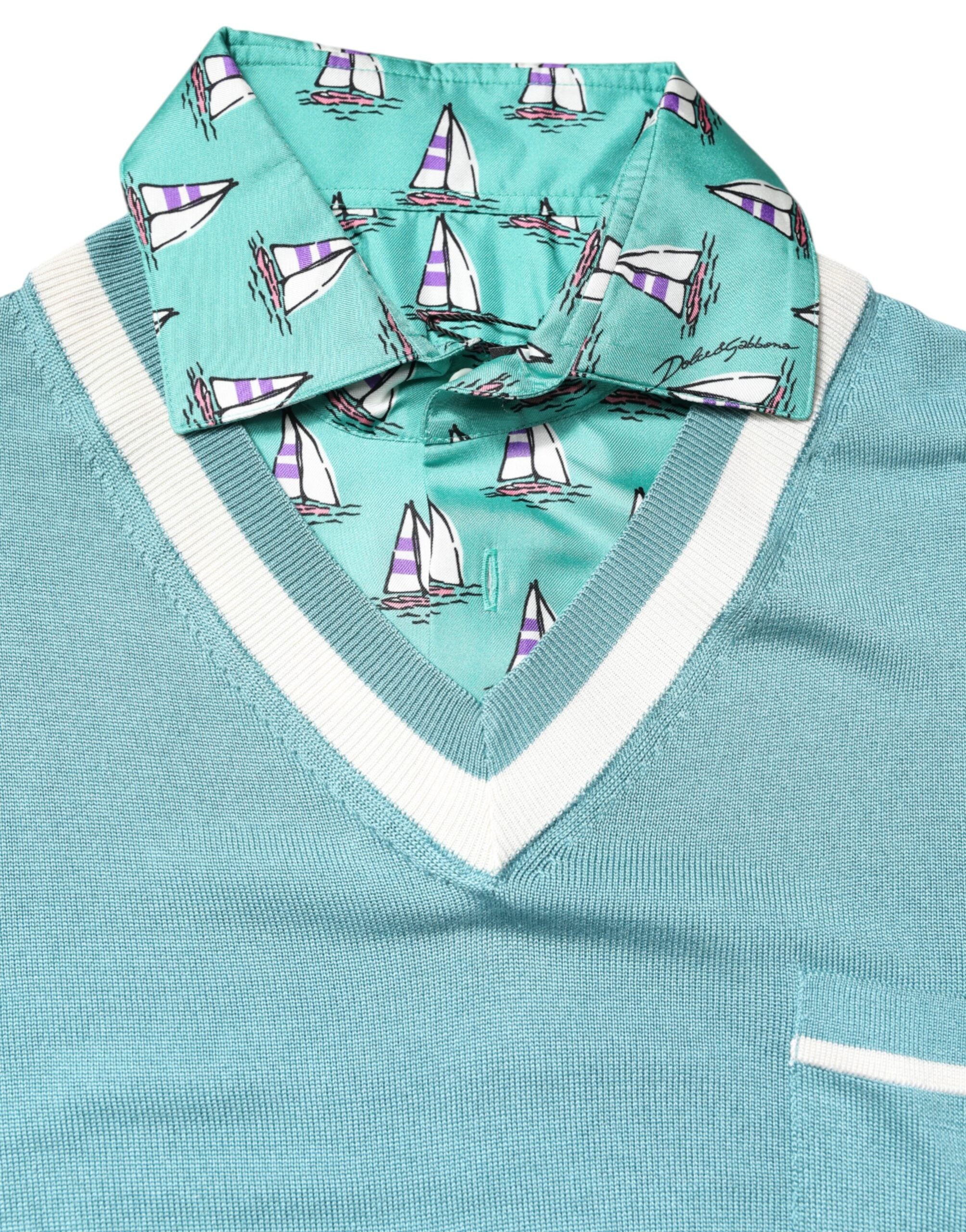 Dolce & Gabbana Green Printed Collared Short Sleeve T-shirt