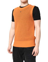Dolce & Gabbana Orange Cashmere Round Neck Sleeveless T-shirt