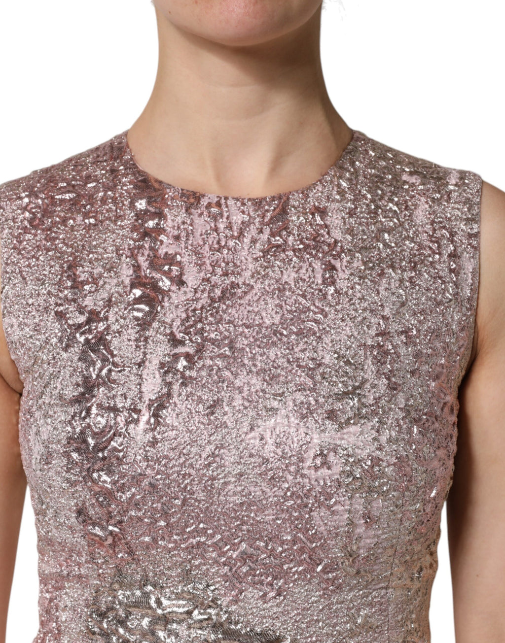 Rosa Jacquard Ärmlös Slidklänning