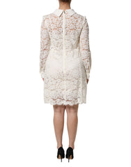 Dolce & Gabbana White Floral Lace Long Sleeves Shift Dress